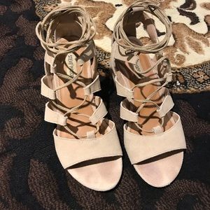 Steve Madden Kitty Sand Suede Block Strappy Heels